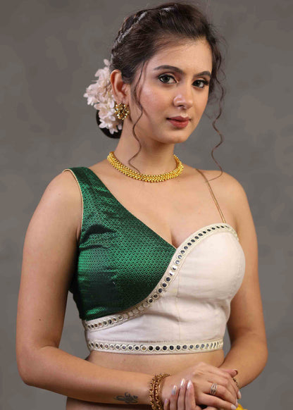 Classy Chanderi and Khun Combination Blouse with One Shoulder Strap