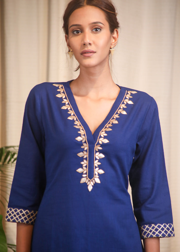 Navy Blue Gota Patti Hand Embroidered Top