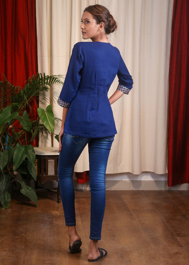Navy Blue Gota Patti Hand Embroidered Top