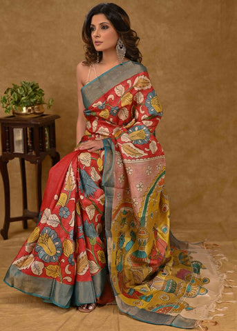 Exclusive Tussar Silk Saree with Kalamkari Painting