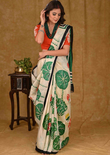 Green Floweral Pure Silk Saree