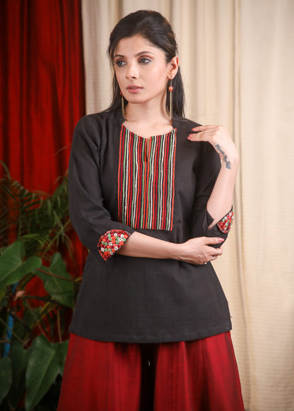 Delicate Embroidered Black Top