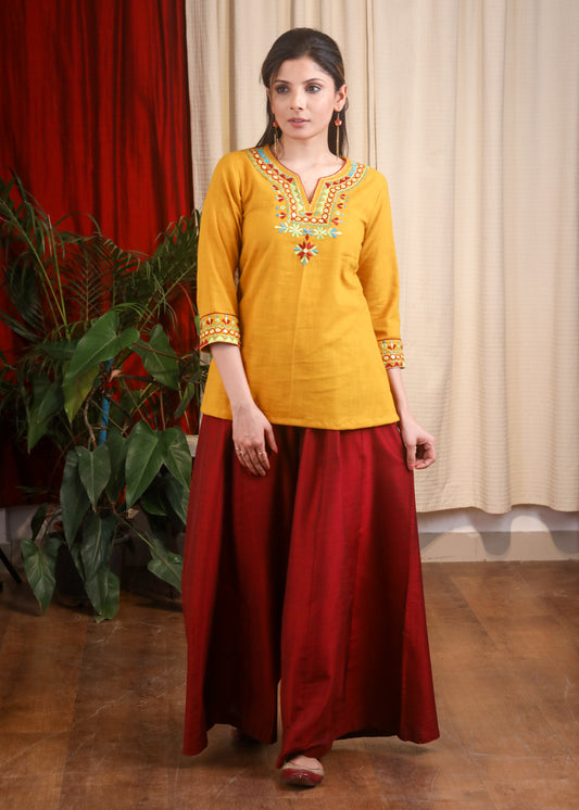 Mustard Cotton Embroidery Top