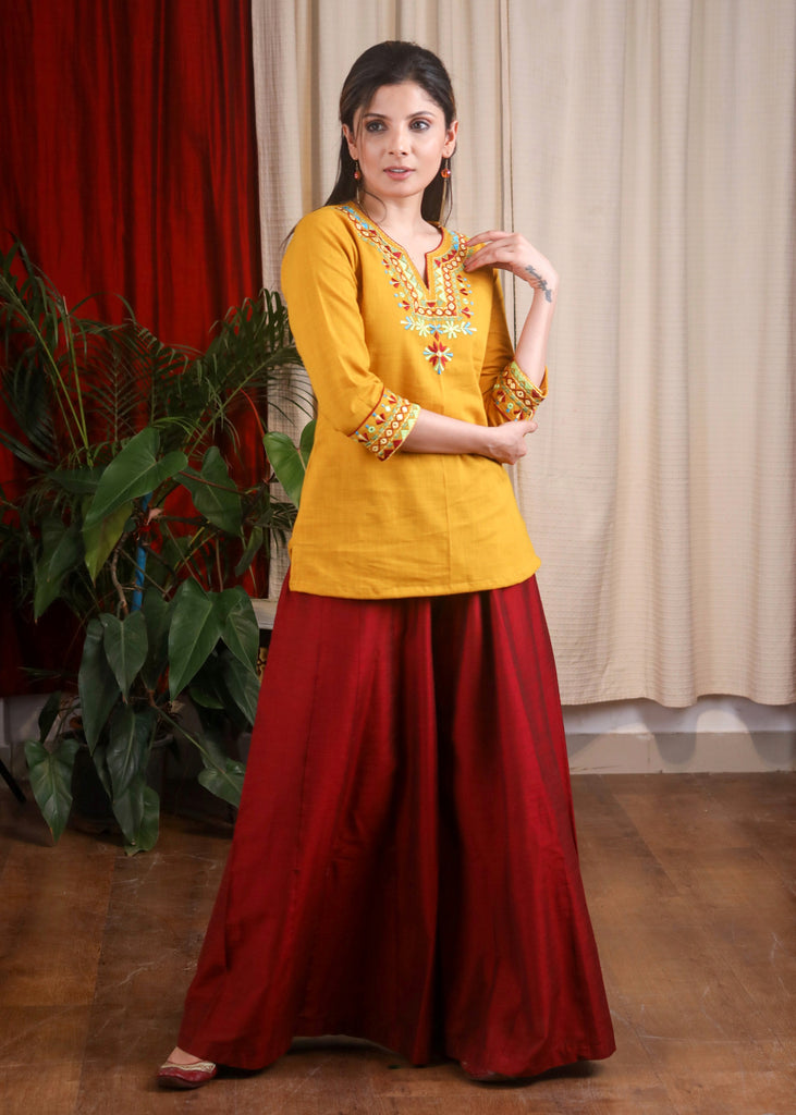 Mustard Cotton Embroidery Top