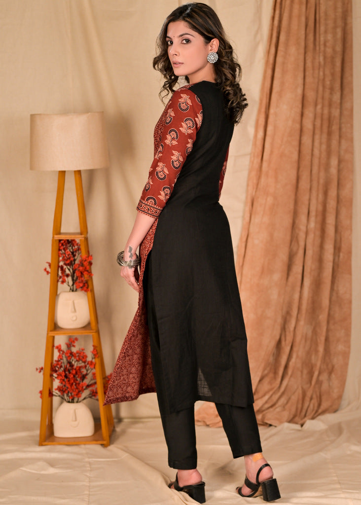 Plus Size Kurtis Women`s Khadi Cotton Printed Kurti (Grey and Black, Large)