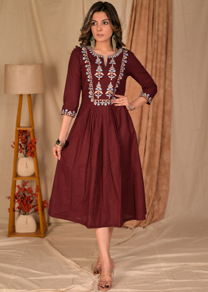 Floral Printed Pearl Embroidered Flared Kurta With Pants & Dupatta - G –  FASHOR
