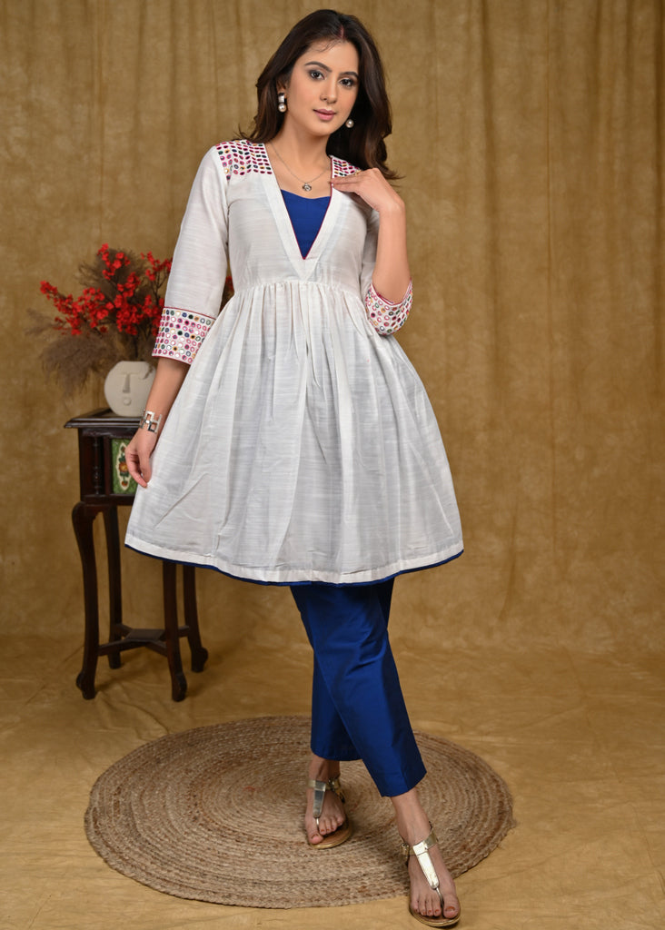 Exclusive Cotton Silk Tunic with Beautiful multicolor Hand Mirror Work