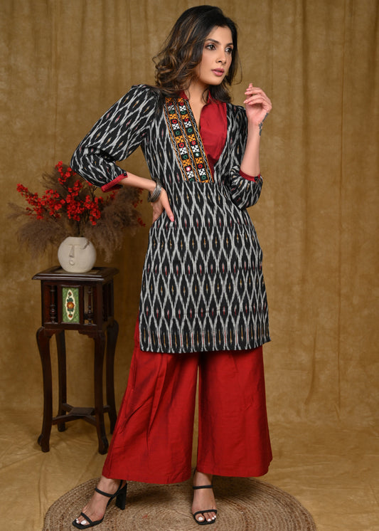 Graceful Ikat Tunic with Handmade kutch mirror Work