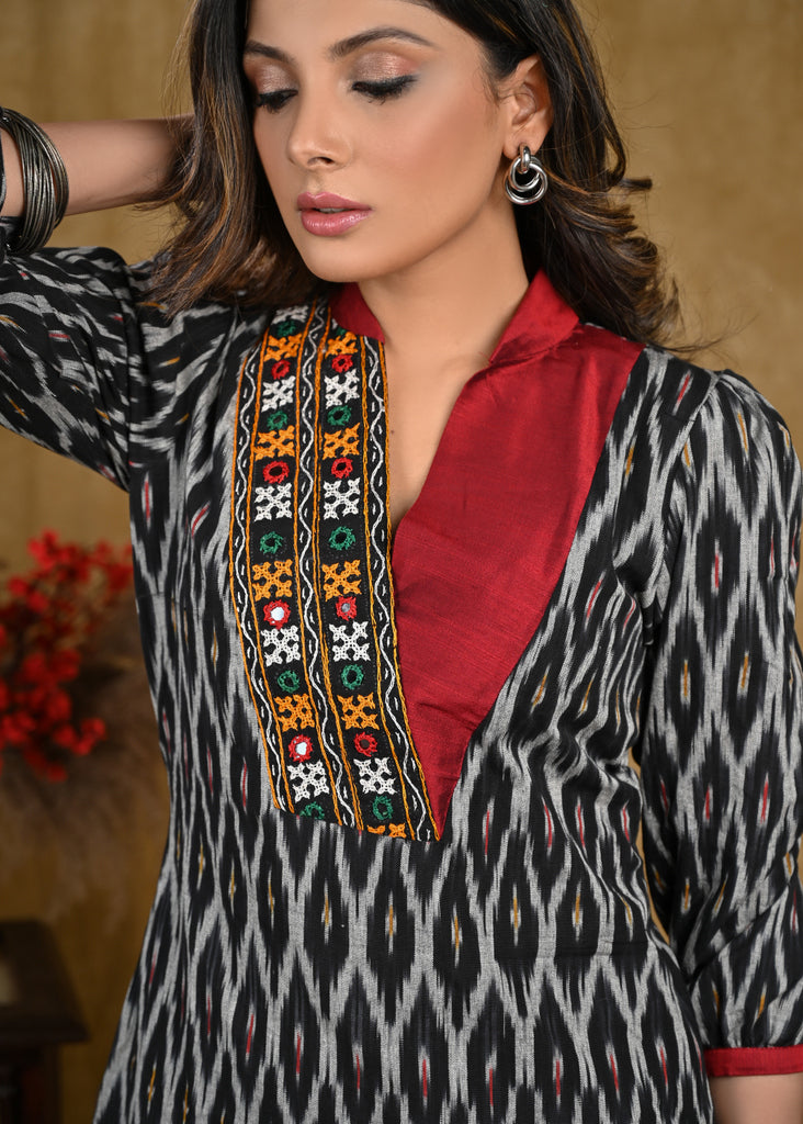Graceful Ikat Tunic with Handmade kutch mirror Work