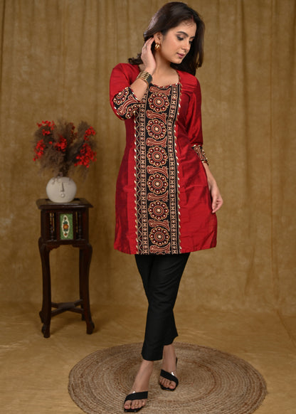 Exclusive Cotton Silk Tunic with Elegant Pearl Handwork on Front And Sleeves