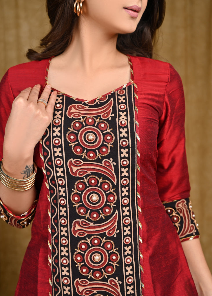 Dussehra Sale — Exclusive Cotton Silk Tunic with Elegant Pearl Handwork on Front And Sleeves - Pant Optional