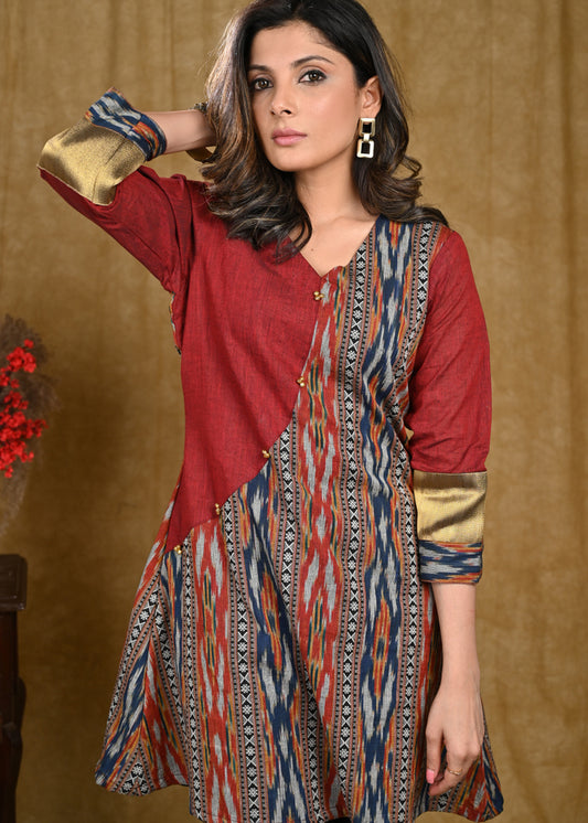 Trendy Multicolor Ikat Combination Tunic