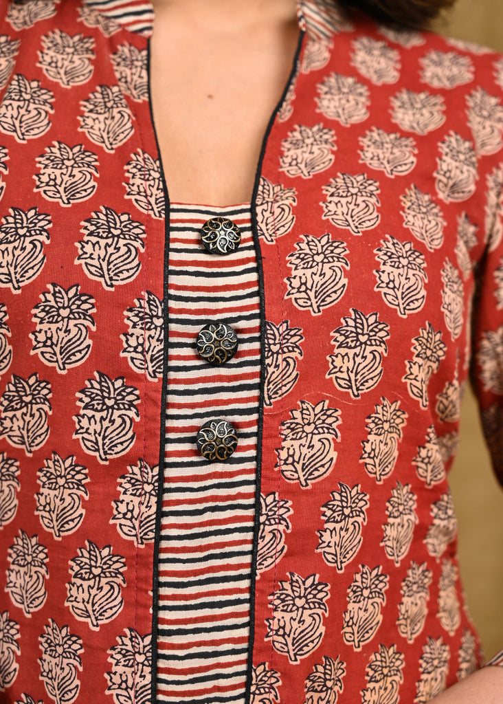 Exclusive Cotton Ajrakh Printed Collared Tunic