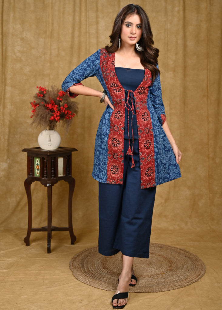 Exclusive Cotton Ajrakh Combination Jacket Style Tunic with Inner