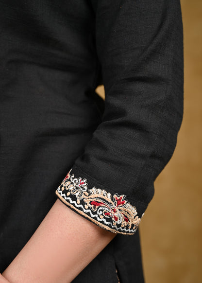 Beautiful Embroidered Black Cotton Tunic