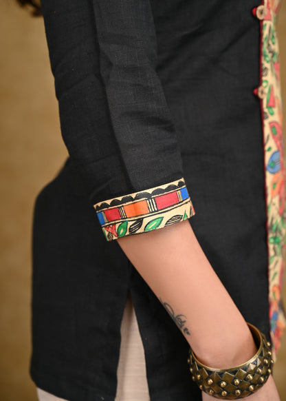 Black Cotton Top with Exclusive Madhubani Painting Patch
