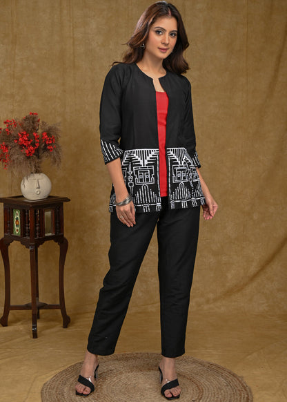 Black Cotton Silk Hand painted Jacket