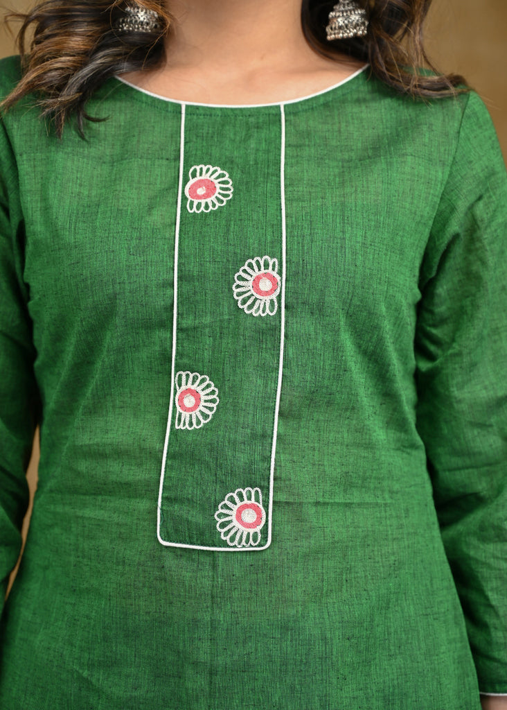 Beautiful green Cotton Top with delicate machine embroidery