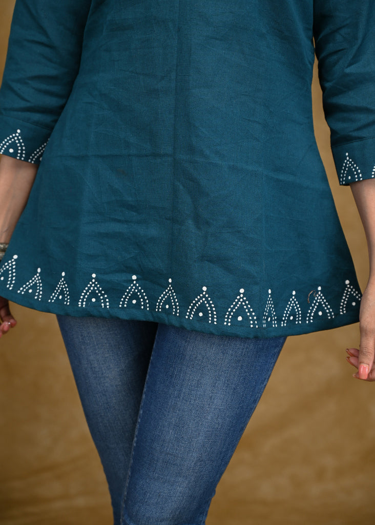 Exclusive Cotton Blue Top with Gond Painting