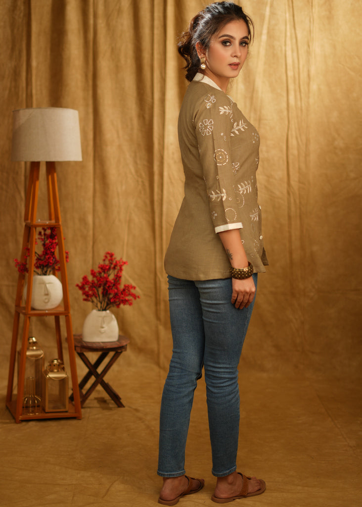 Exclusive Cotton Beige Full Embroidered Cotton Top