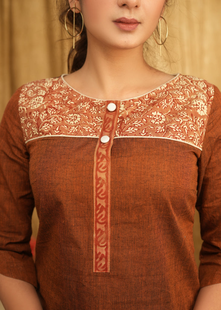 Rust Cotton Top with Cotton Print Combination