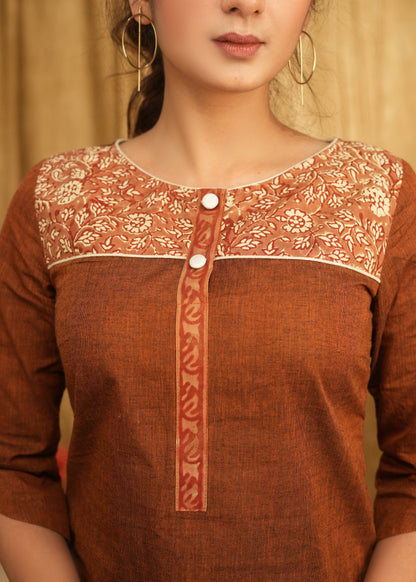 Rust Cotton Top with Cotton Print Combination
