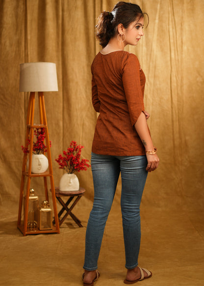 Rust Cotton Top with Cotton Print Combination