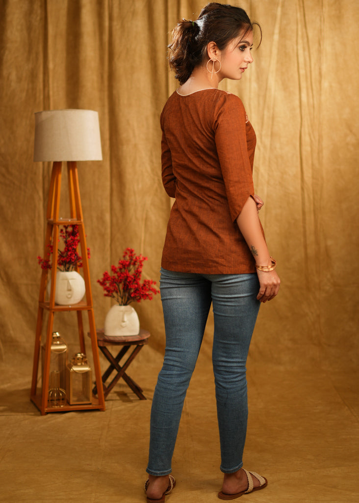 Rust Cotton Top with Cotton Print Combination