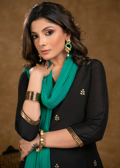 Elegant Black Cotton Silk Kurta with Overall Hand Embroidery