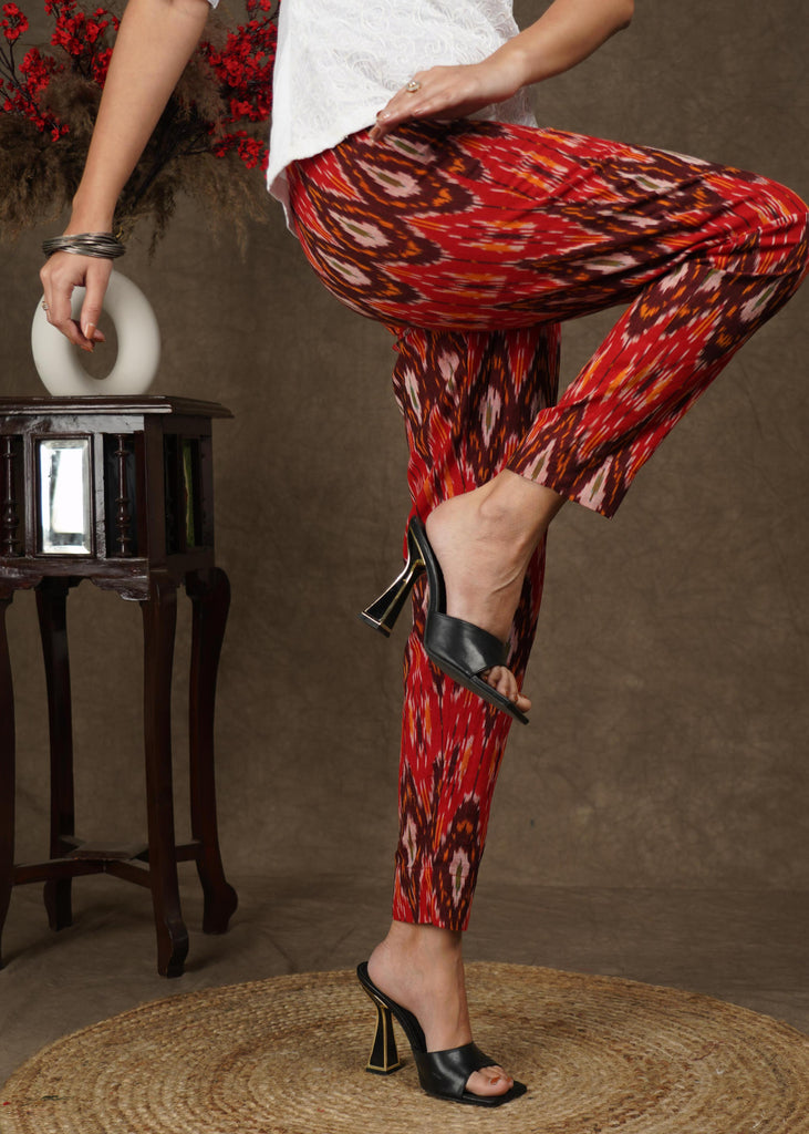 Red Ikat casual fitted trouser