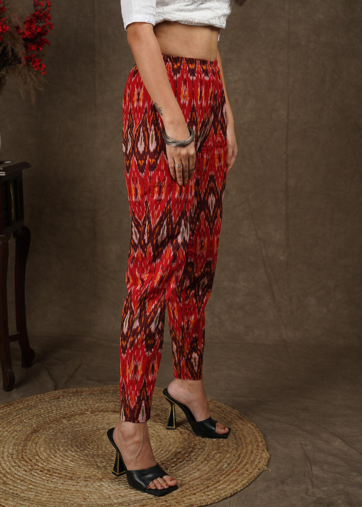 Red Ikat casual fitted trouser