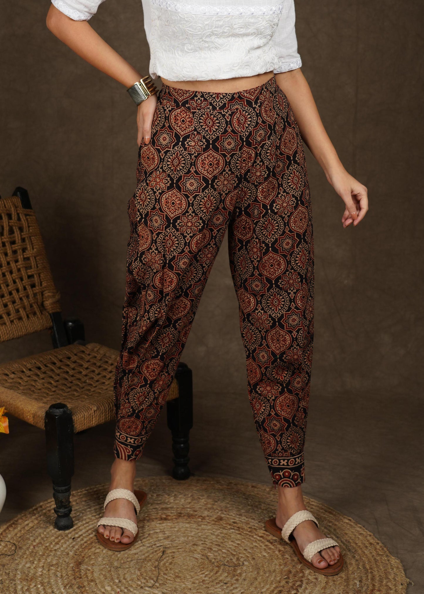 Elegant black ajrakh narrow fitted pant