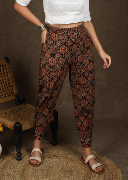 Elegant black ajrakh narrow fitted pant