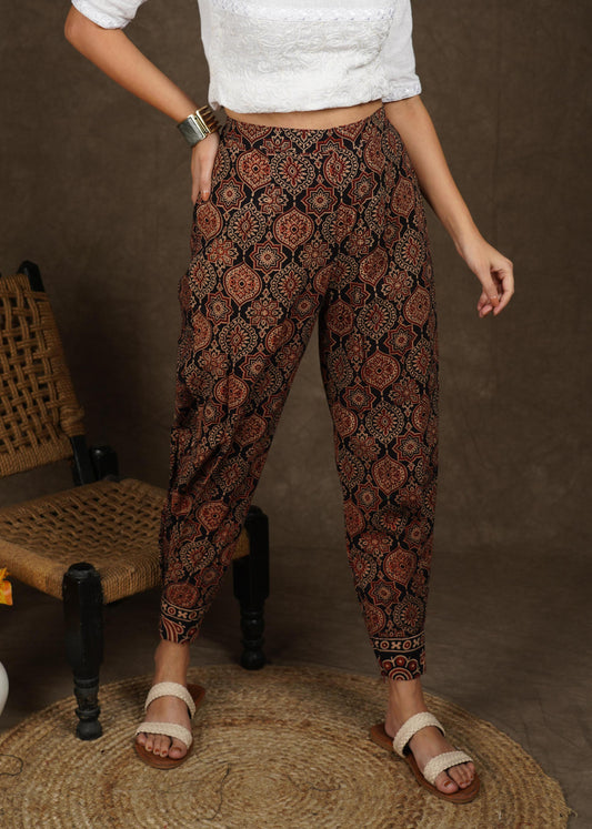 Elegant black ajrakh narrow fitted pant