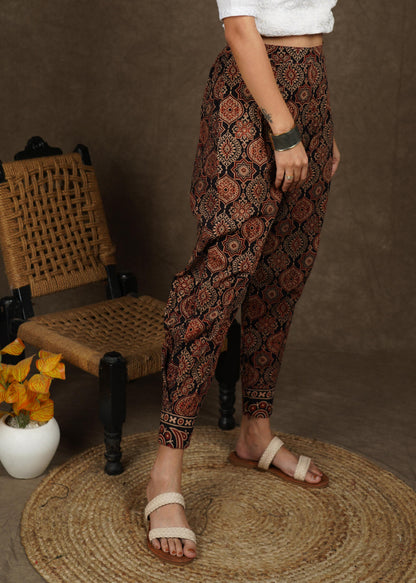 Elegant black ajrakh narrow fitted pant