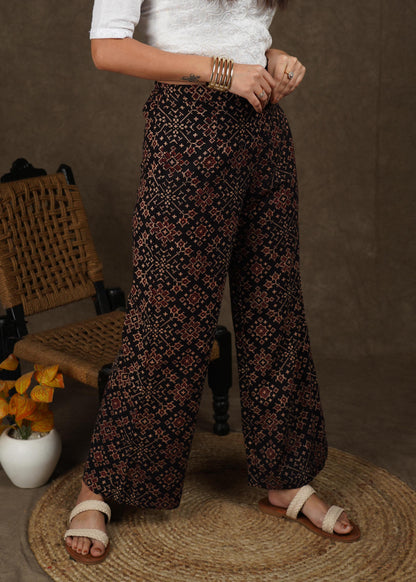 Beautiful Black Ajrakh wide leg palazzo pant