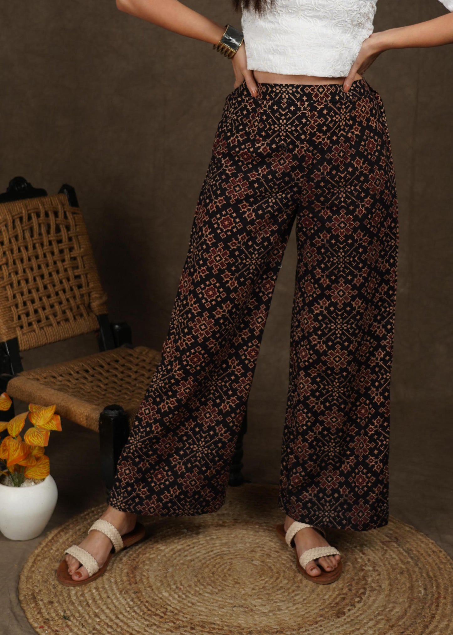 Beautiful Black Ajrakh wide leg palazzo pant