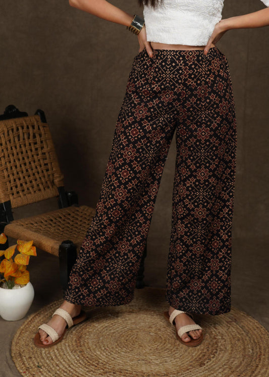 Beautiful Black Ajrakh wide leg palazzo pant