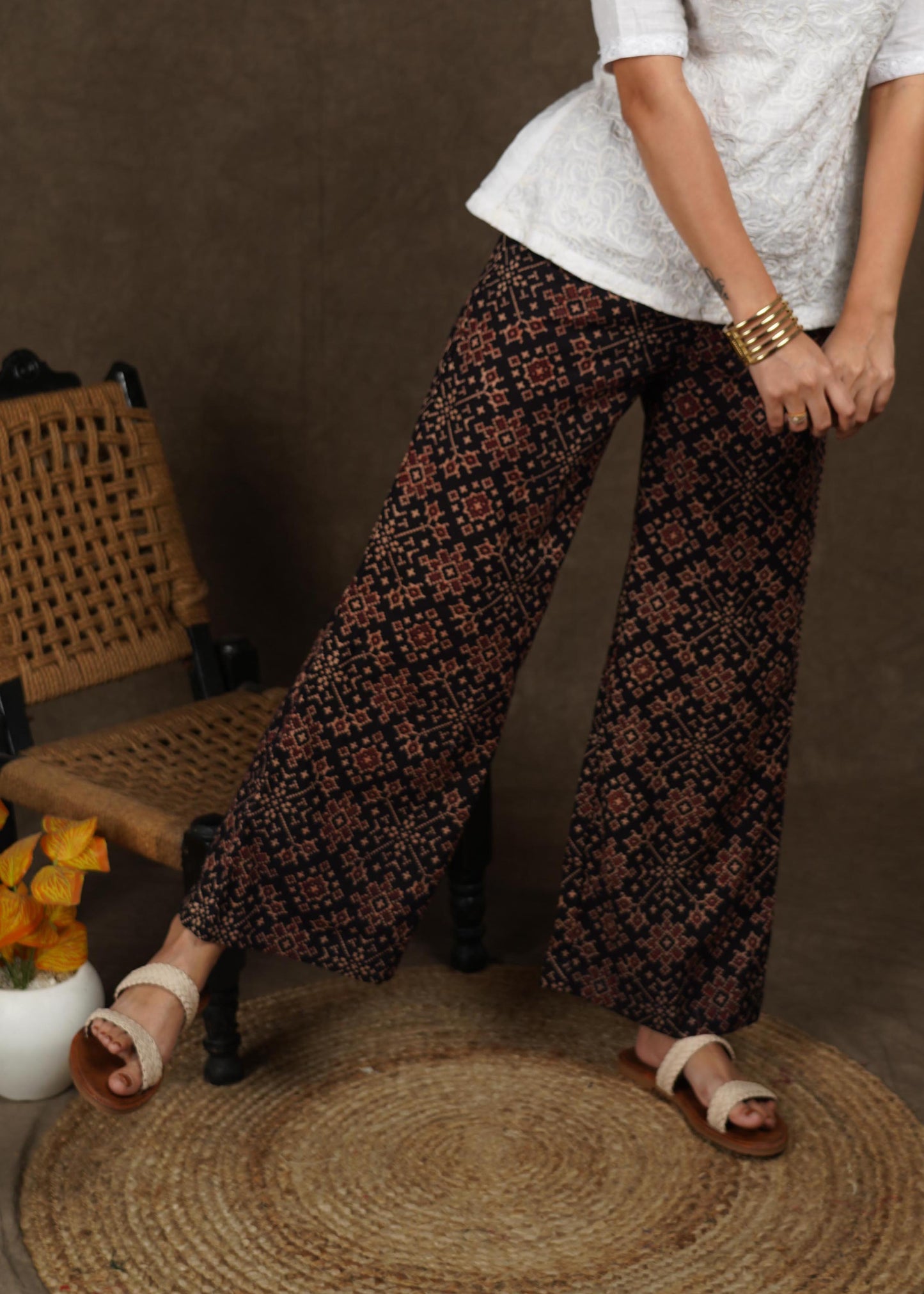 Beautiful Black Ajrakh wide leg palazzo pant