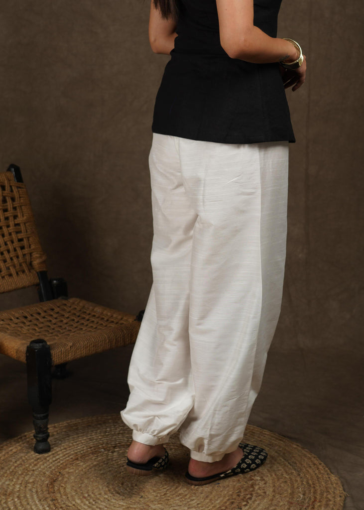 Elegant white cotton silk lantern pants