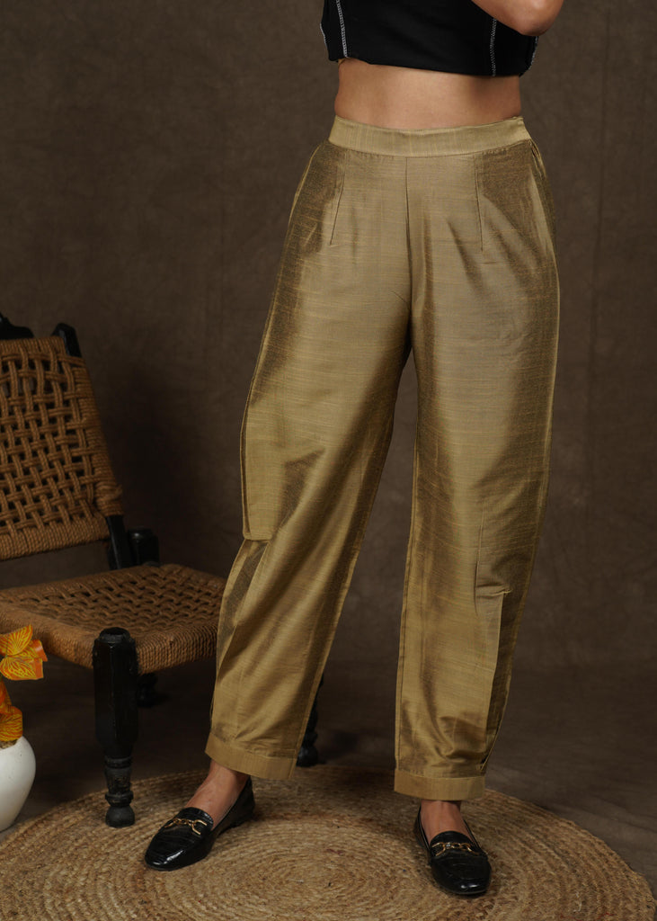 Classy tan cotton silk full length lantern pant