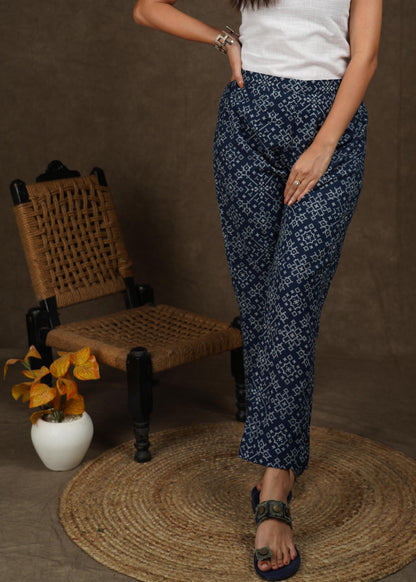 Classy printed indigo straight fit trouser