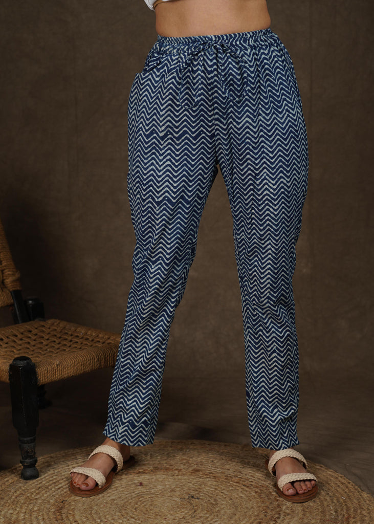Smart casual striped indigo narrow fitted trouser