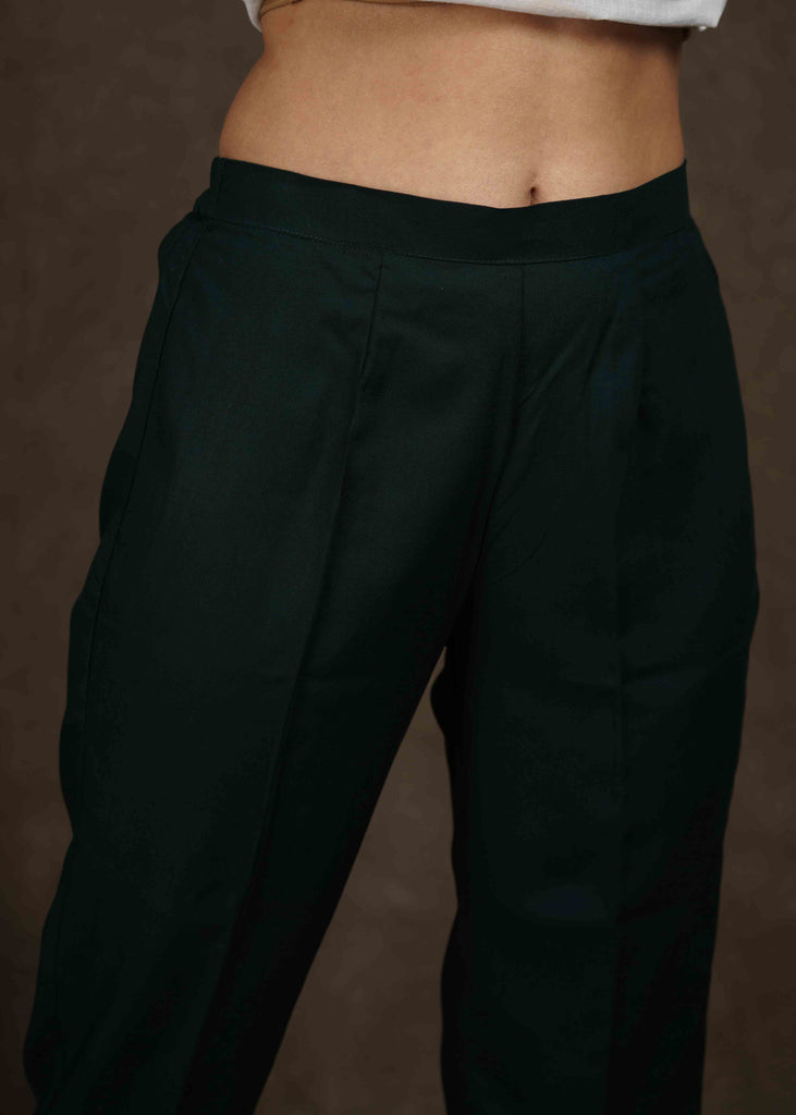 Classy bottle green rayon narrow fitted trouser