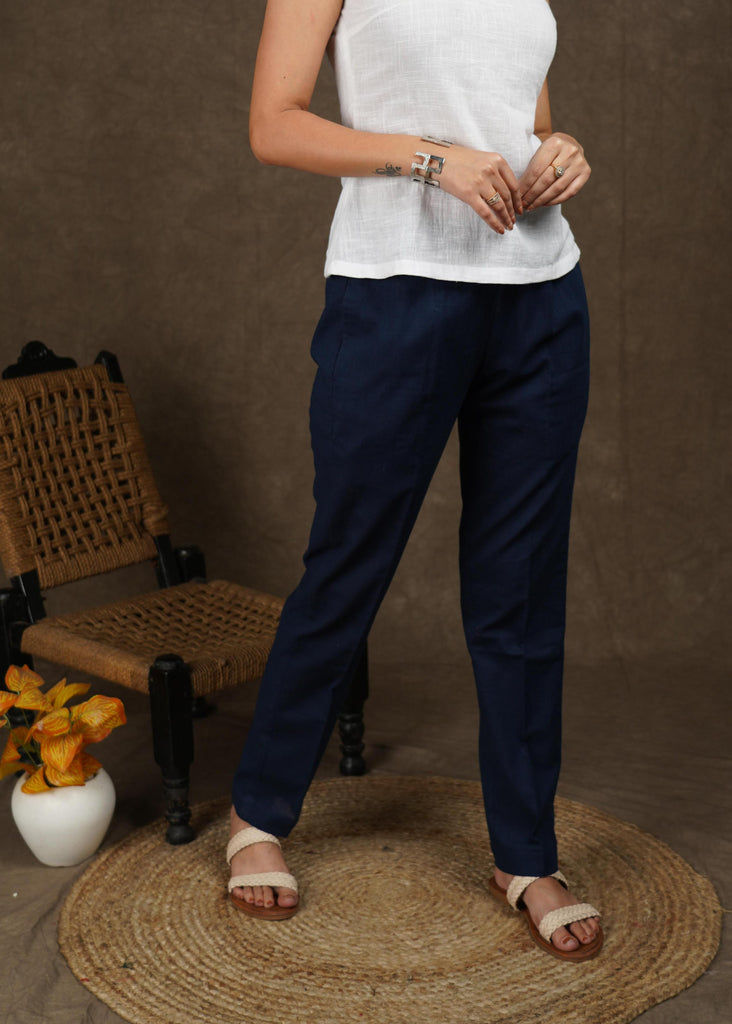 womens small navy blue track pants side stripe straight leg elastic waist |  eBay