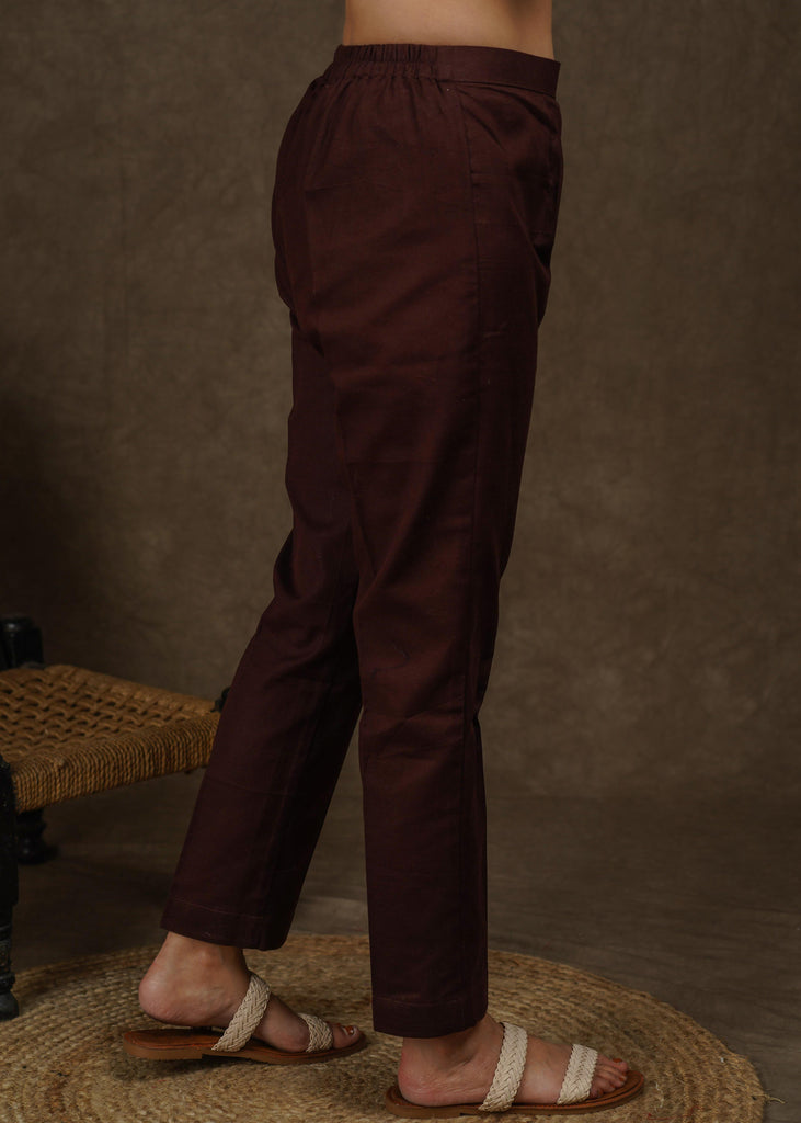 Smart casual brown cotton narrow fitted trouser