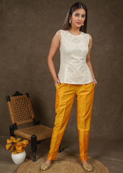 Smart casual mango cotton silk narrow fitted pant
