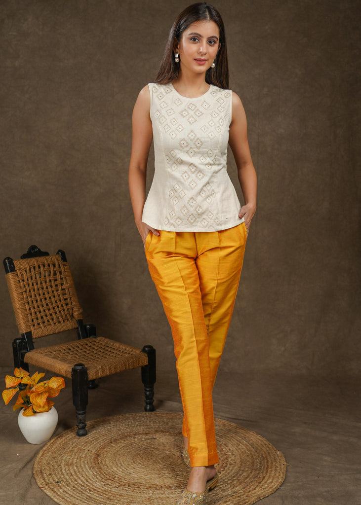 Smart casual mango cotton silk narrow fitted pant