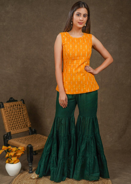Elegant bottle green rayon sharara pant