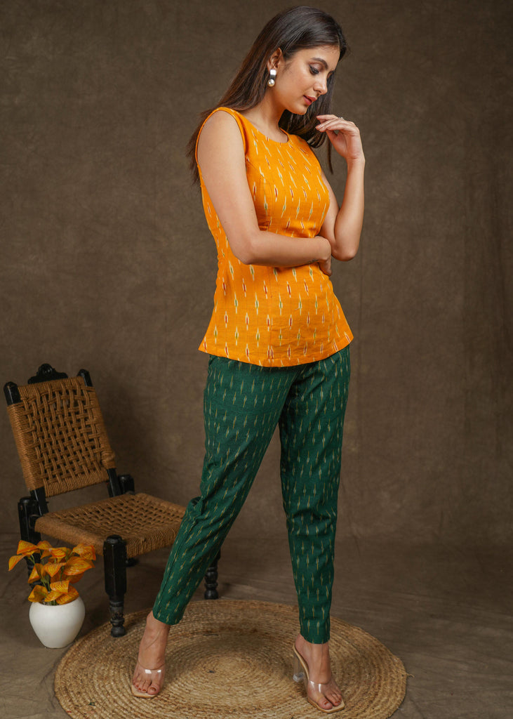Trendy Green ikat narrow fitted pant